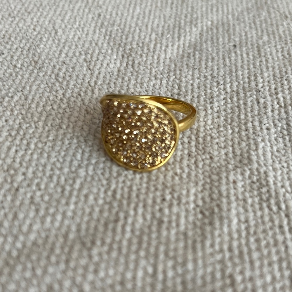 Elegant Faux Gold Ring with Pave Rhinestone Accents